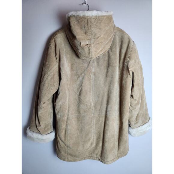 St John's Bay washable suede coat, faux fur lined sx XL hooded tan boho cowgirl - Picture 3 of 9